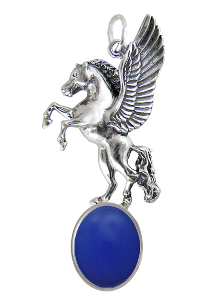Sterling Silver Unicorn of the Summer Day Pendant With Blue Onyx
